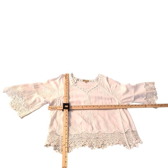 Democracy Crochet Lace Embroidered White Bell Sleeve Top Sz M Cottagecore Boho - Picture 6 of 10